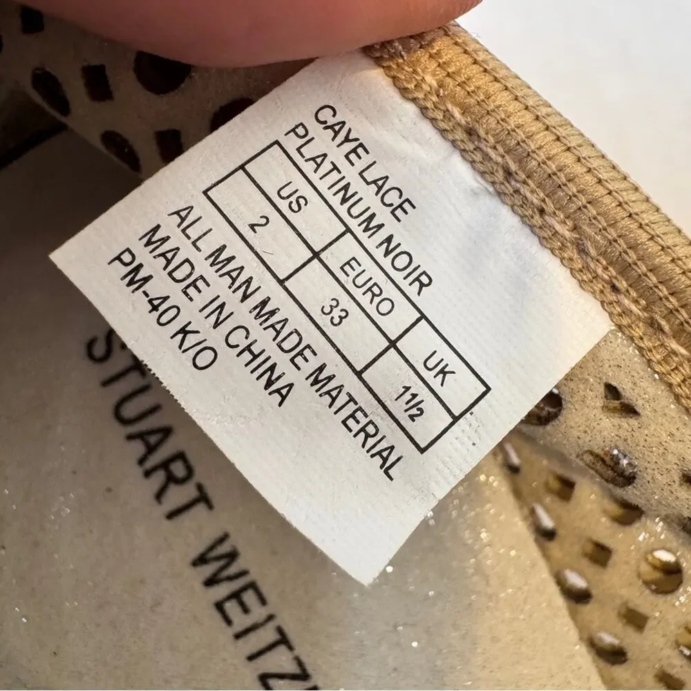 Stuart Weitzman Gold Mesh Cork Wedge Heels Girls Size 2 Kids Dressy Summer